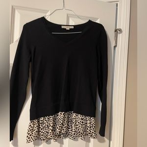 LOFT peplum sweater with animal print ruffle